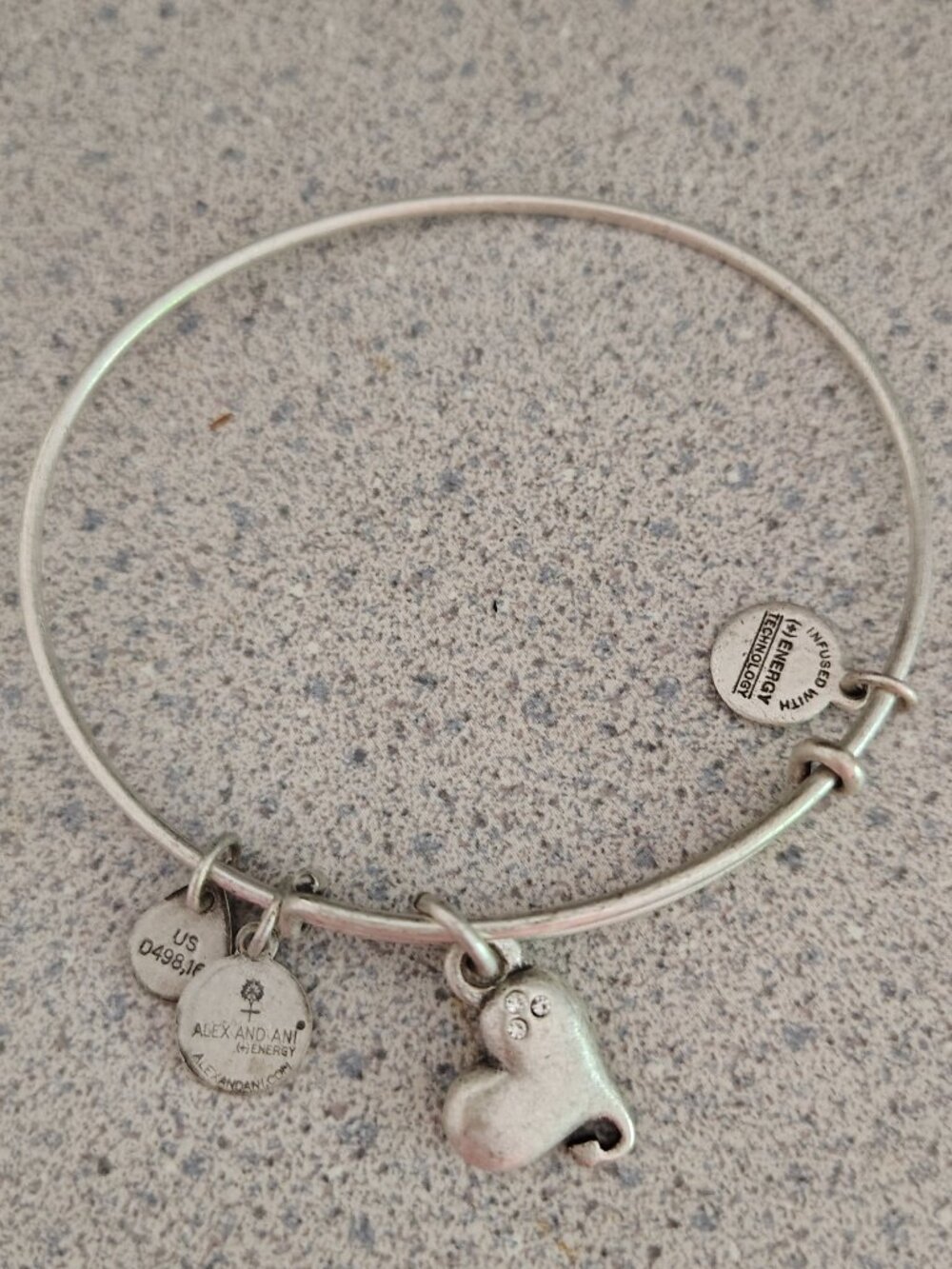 Alex and Ani Cupid's Heart Crystals Silver Charm Bracelet Adjustable